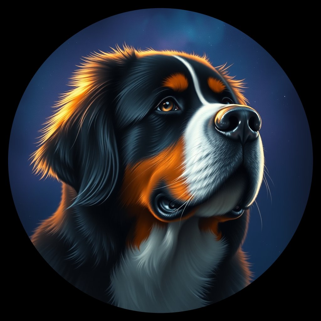 Cosmic medallion portrait of Bernese_Mountain_Dog_7307, a Bernese Mountain Dog