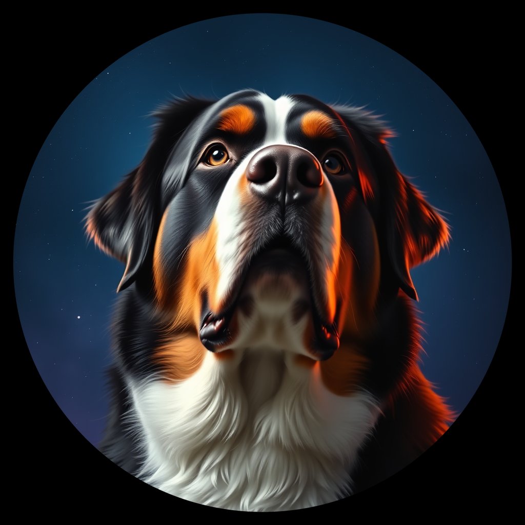Cosmic medallion portrait of Bernese_Mountain_Dog_7415, a Bernese Mountain Dog