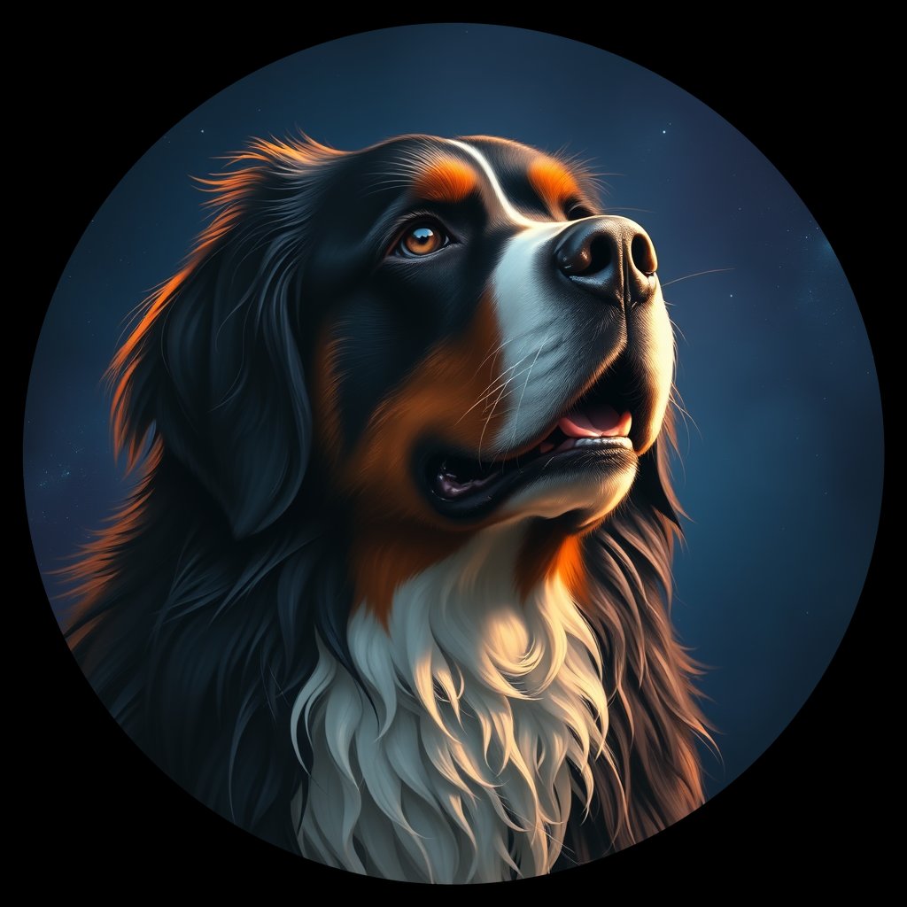 Cosmic medallion portrait of Bernese_Mountain_Dog_7417, a Bernese Mountain Dog