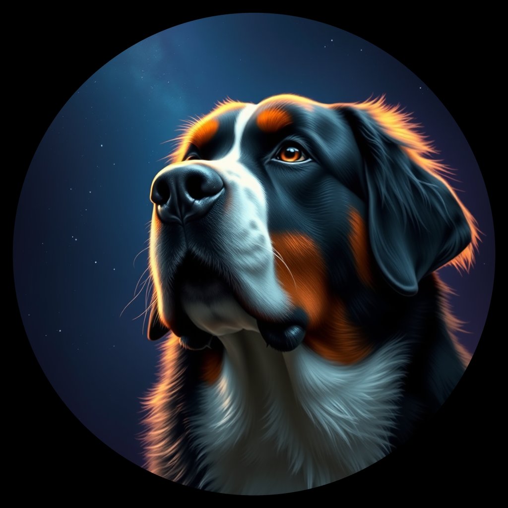 Cosmic medallion portrait of Bernese_Mountain_Dog_7532, a Bernese Mountain Dog