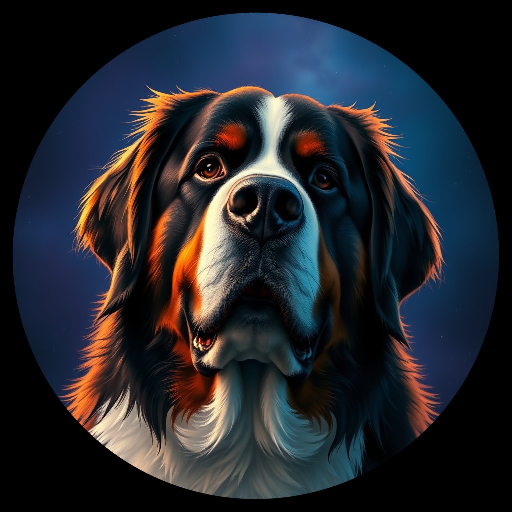 Cosmic medallion portrait of Bernese_Mountain_Dog_7537, a Bernese Mountain Dog