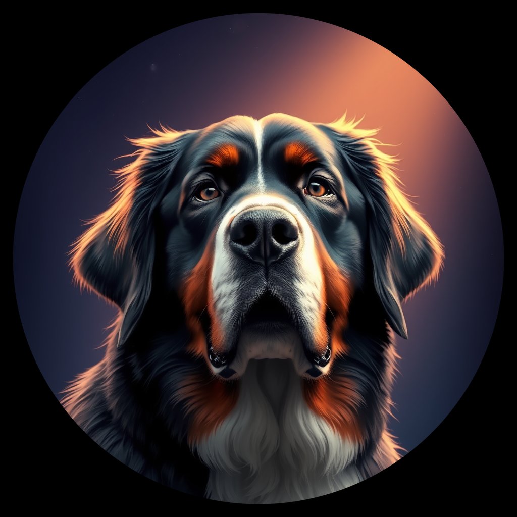 Cosmic medallion portrait of Bernese_Mountain_Dog_7627, a Bernese Mountain Dog