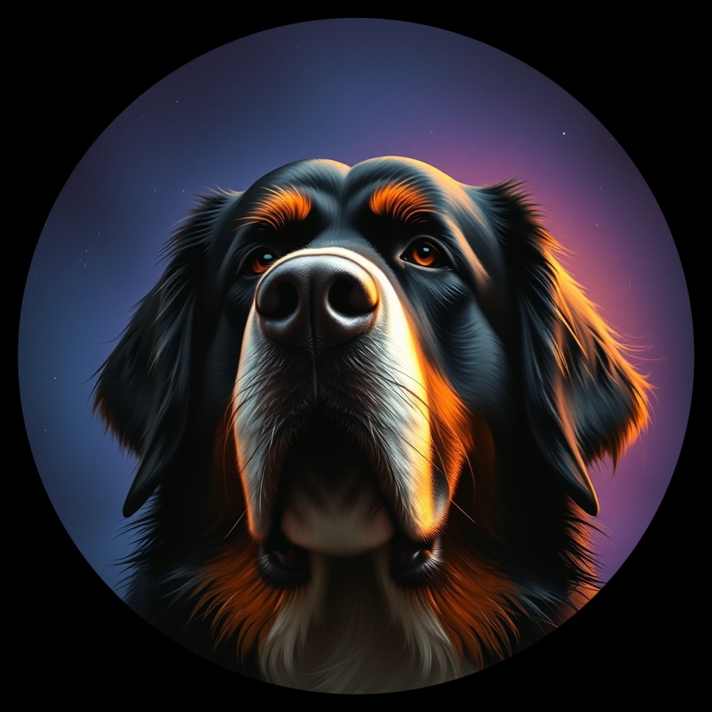 Cosmic medallion portrait of Bernese_Mountain_Dog_7651, a Bernese Mountain Dog