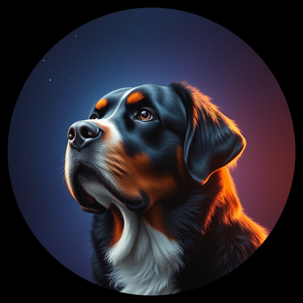 Cosmic medallion portrait of Bernese_Mountain_Dog_7677, a Bernese Mountain Dog