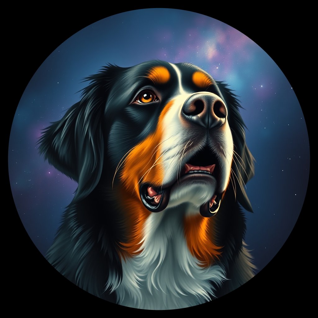 Cosmic medallion portrait of Bernese_Mountain_Dog_7679, a Bernese Mountain Dog
