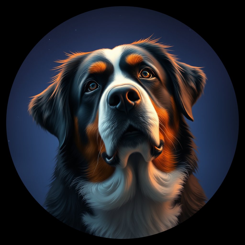 Cosmic medallion portrait of Bernese_Mountain_Dog_7736, a Bernese Mountain Dog