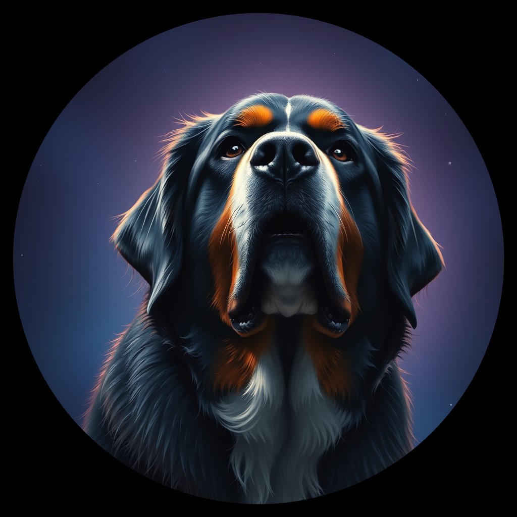 Cosmic medallion portrait of Bernese_Mountain_Dog_7740, a Bernese Mountain Dog