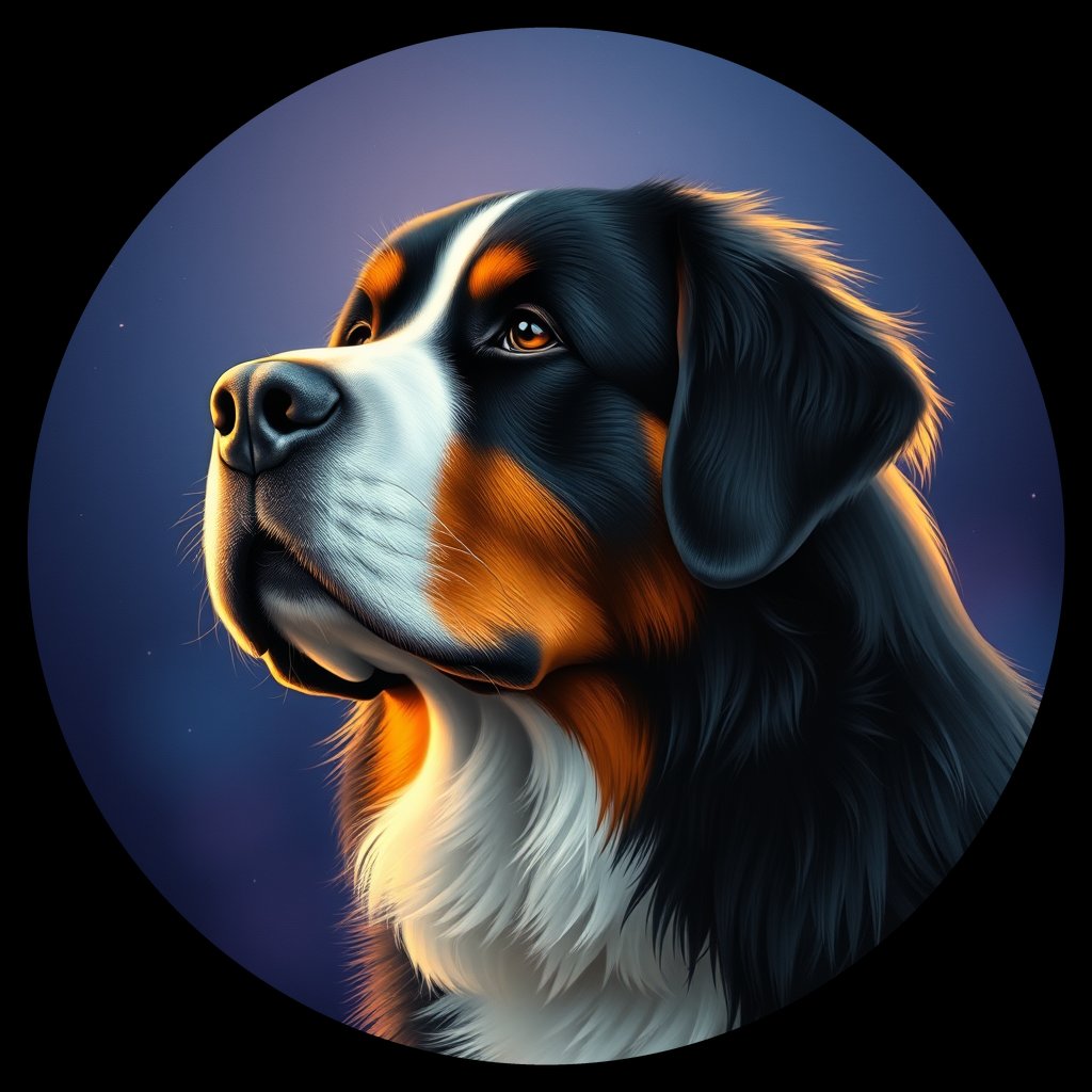 Cosmic medallion portrait of Bernese_Mountain_Dog_7834, a Bernese Mountain Dog