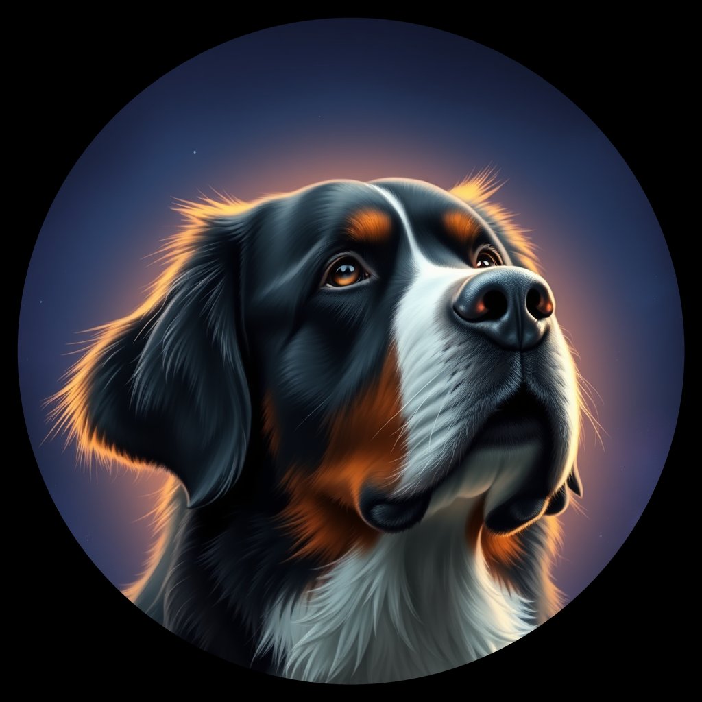 Cosmic medallion portrait of Bernese_Mountain_Dog_7835, a Bernese Mountain Dog