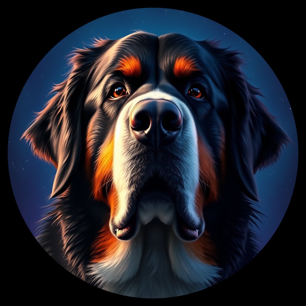 Cosmic medallion portrait of Bernese_Mountain_Dog_7957, a Bernese Mountain Dog