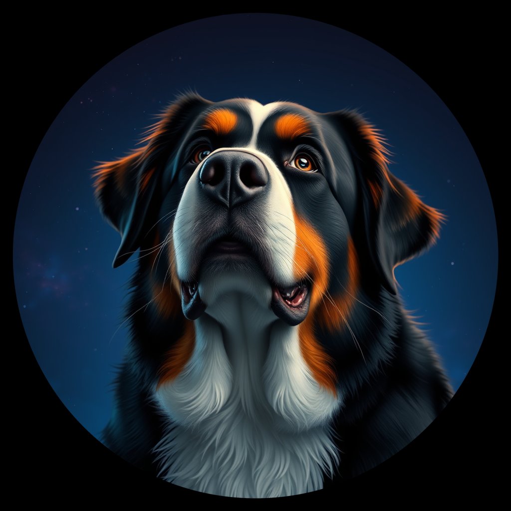 Cosmic medallion portrait of Bernese_Mountain_Dog_7964, a Bernese Mountain Dog