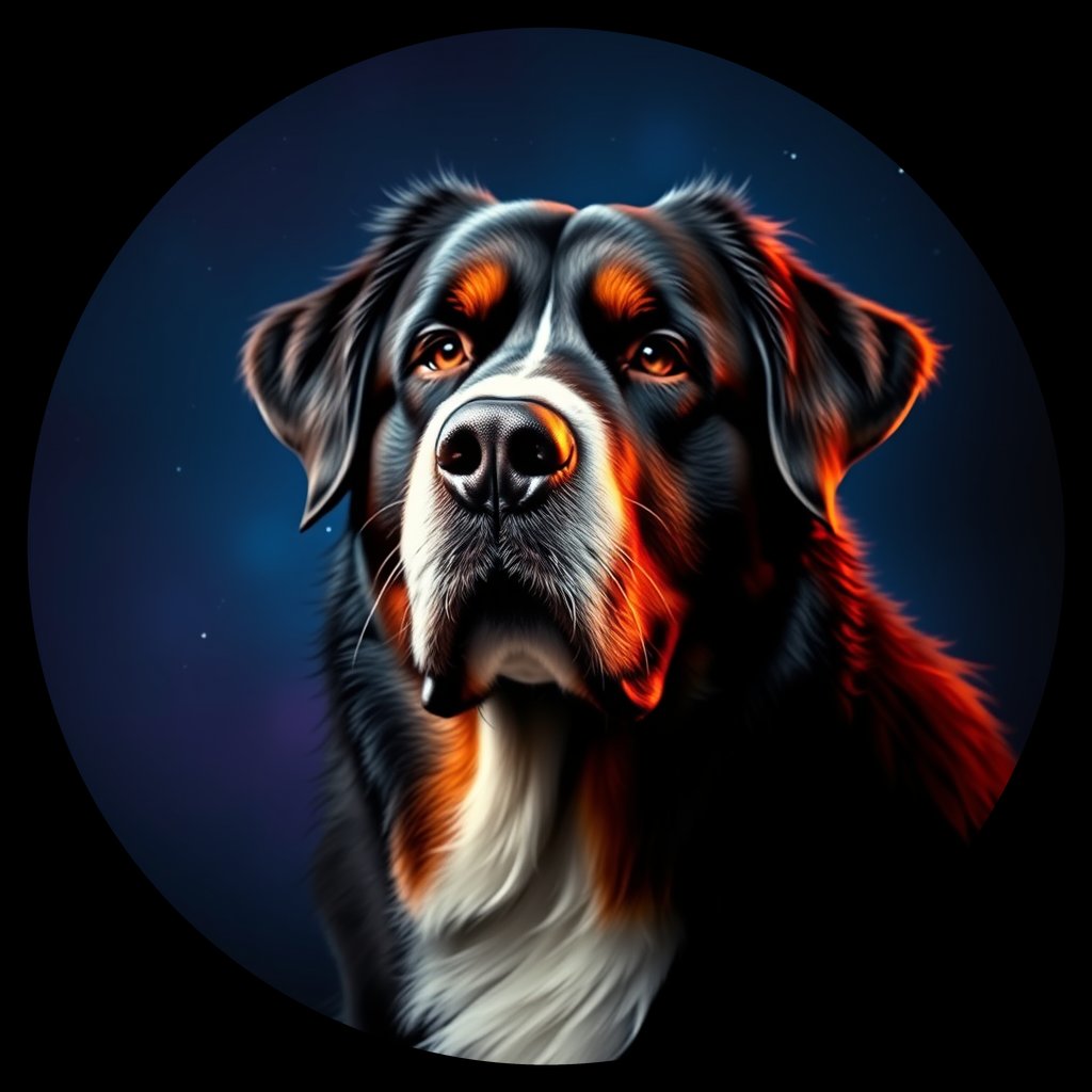 Cosmic medallion portrait of Bernese_Mountain_Dog_8049, a Bernese Mountain Dog