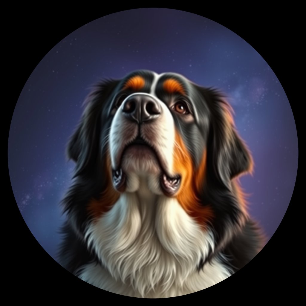 Cosmic medallion portrait of Bernese_Mountain_Dog_8095, a Bernese Mountain Dog