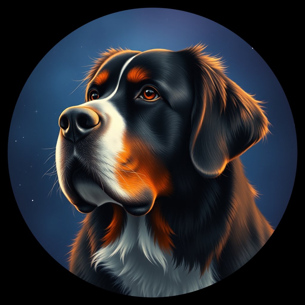 Cosmic medallion portrait of Bernese_Mountain_Dog_8097, a Bernese Mountain Dog