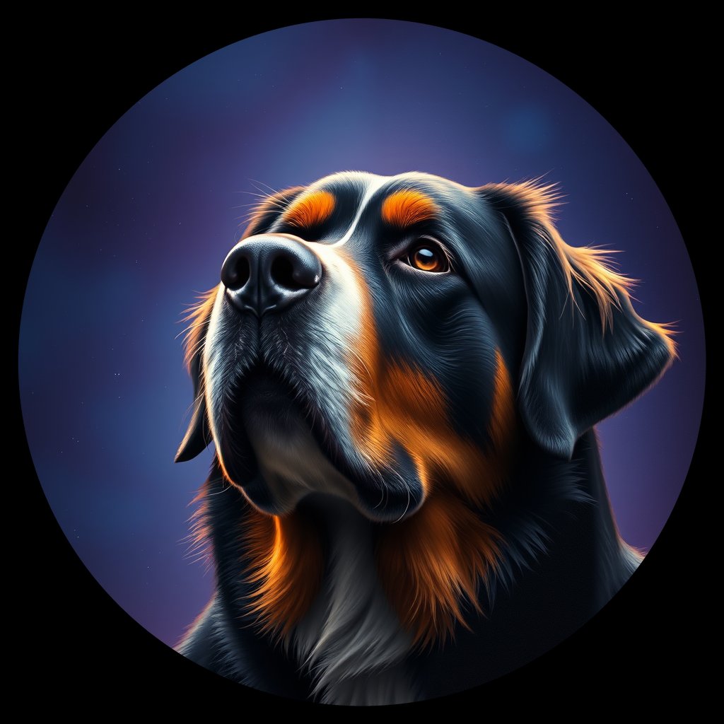 Cosmic medallion portrait of Bernese_Mountain_Dog_8144, a Bernese Mountain Dog
