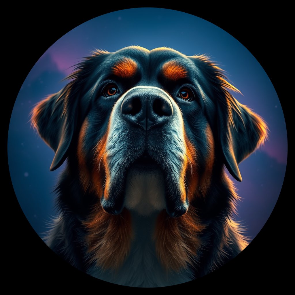 Cosmic medallion portrait of Bernese_Mountain_Dog_8145, a Bernese Mountain Dog