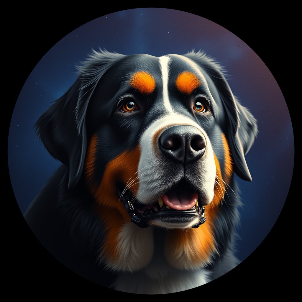 Cosmic medallion portrait of Bernese_Mountain_Dog_8239, a Bernese Mountain Dog