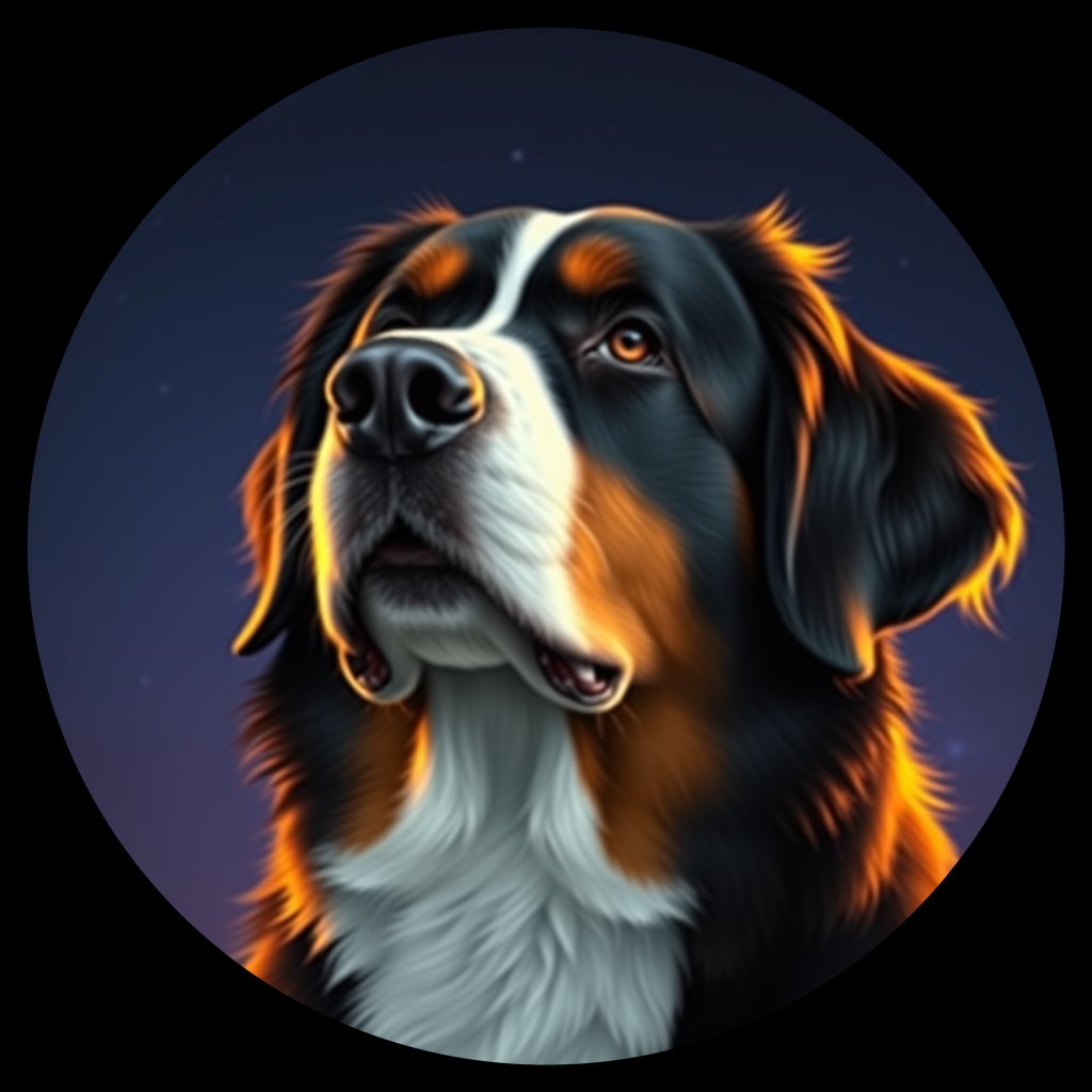 Cosmic medallion portrait of Bernese_Mountain_Dog_8252, a Bernese Mountain Dog