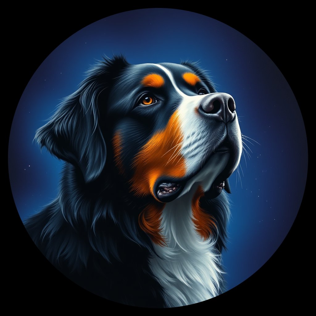 Cosmic medallion portrait of Bernese_Mountain_Dog_8262, a Bernese Mountain Dog