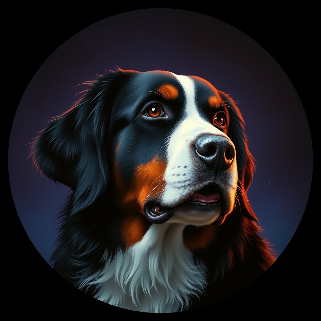 Cosmic medallion portrait of Bernese_Mountain_Dog_8336, a Bernese Mountain Dog