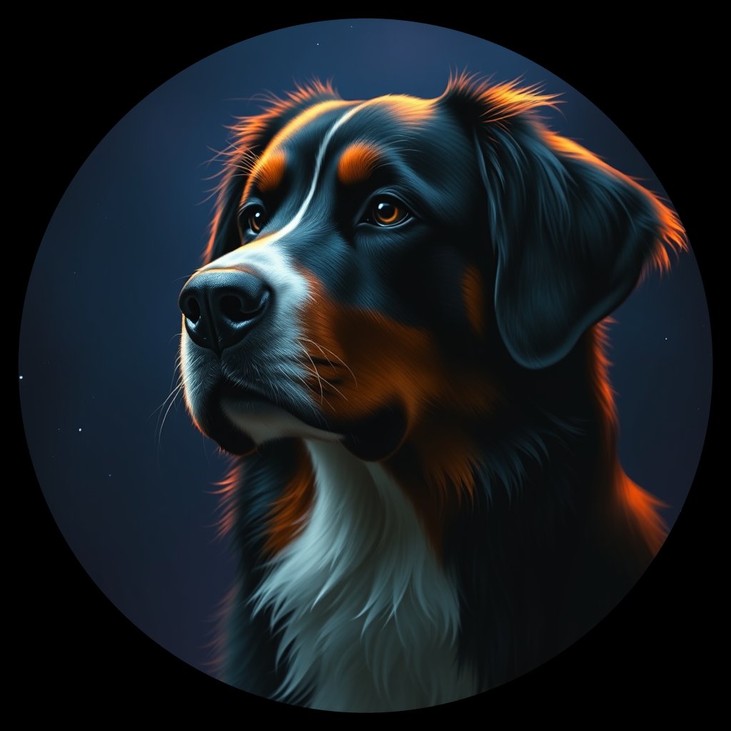 Cosmic medallion portrait of Bernese_Mountain_Dog_8363, a Bernese Mountain Dog