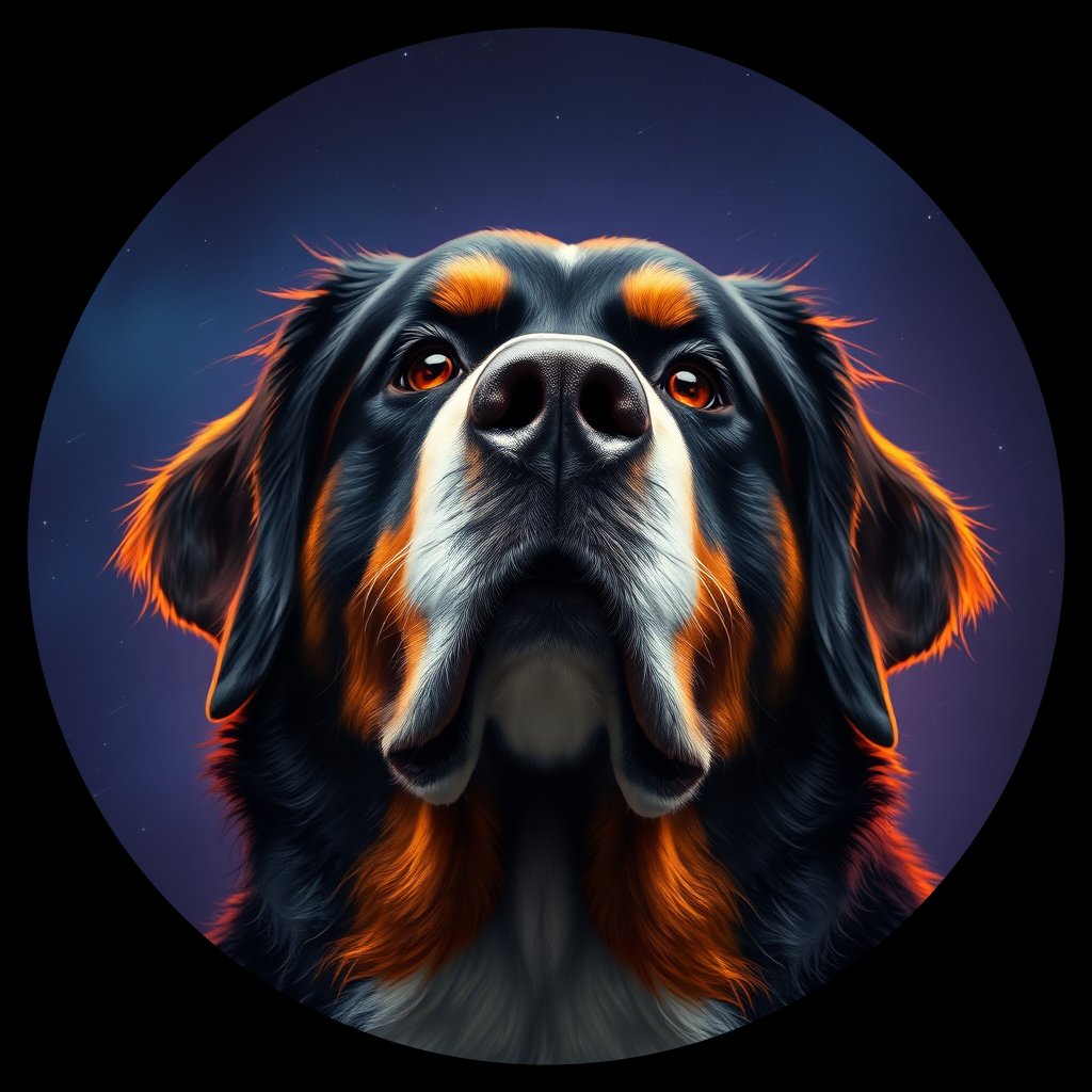 Cosmic medallion portrait of Bernese_Mountain_Dog_8706, a Bernese Mountain Dog