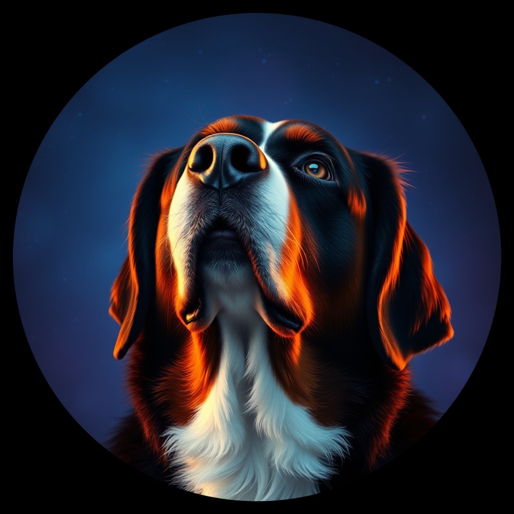 Cosmic medallion portrait of Bernese_Mountain_Dog_8734, a Bernese Mountain Dog