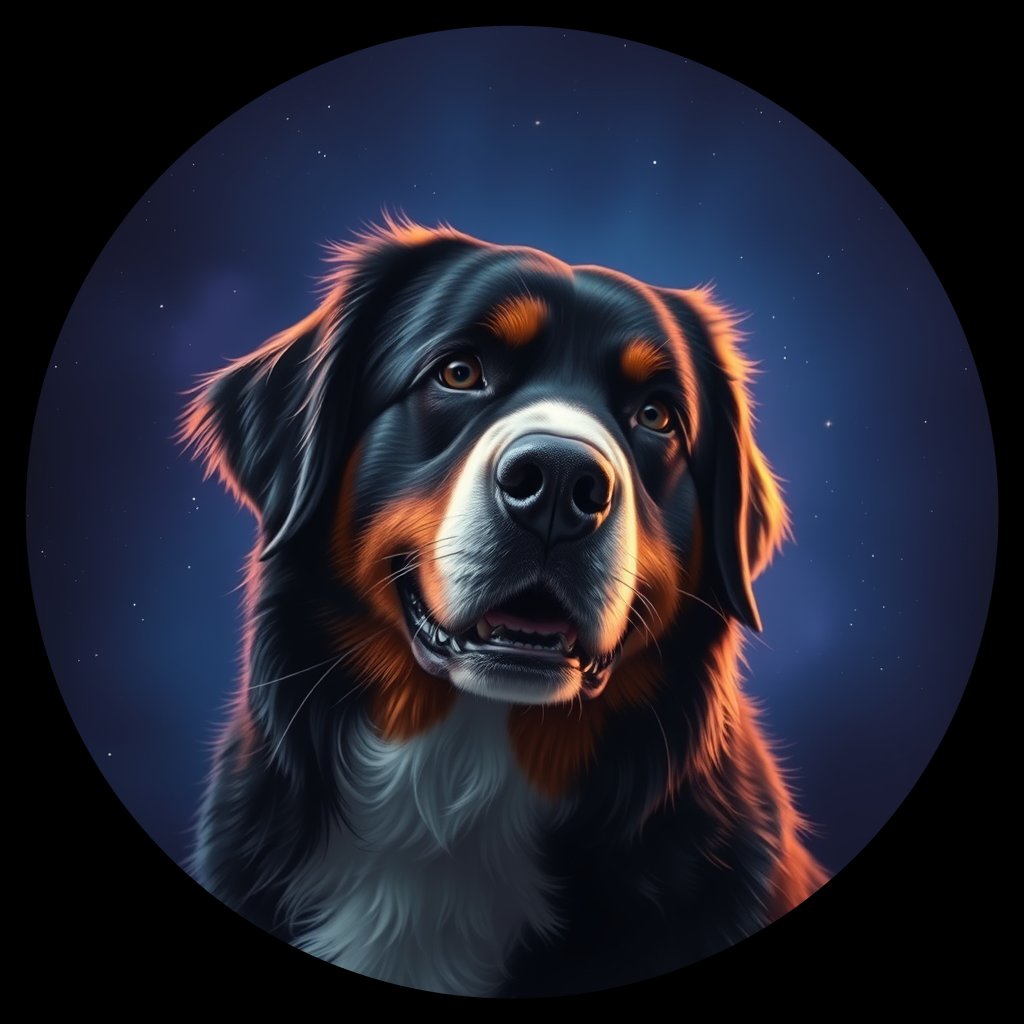 Cosmic medallion portrait of Bernese_Mountain_Dog_8742, a Bernese Mountain Dog