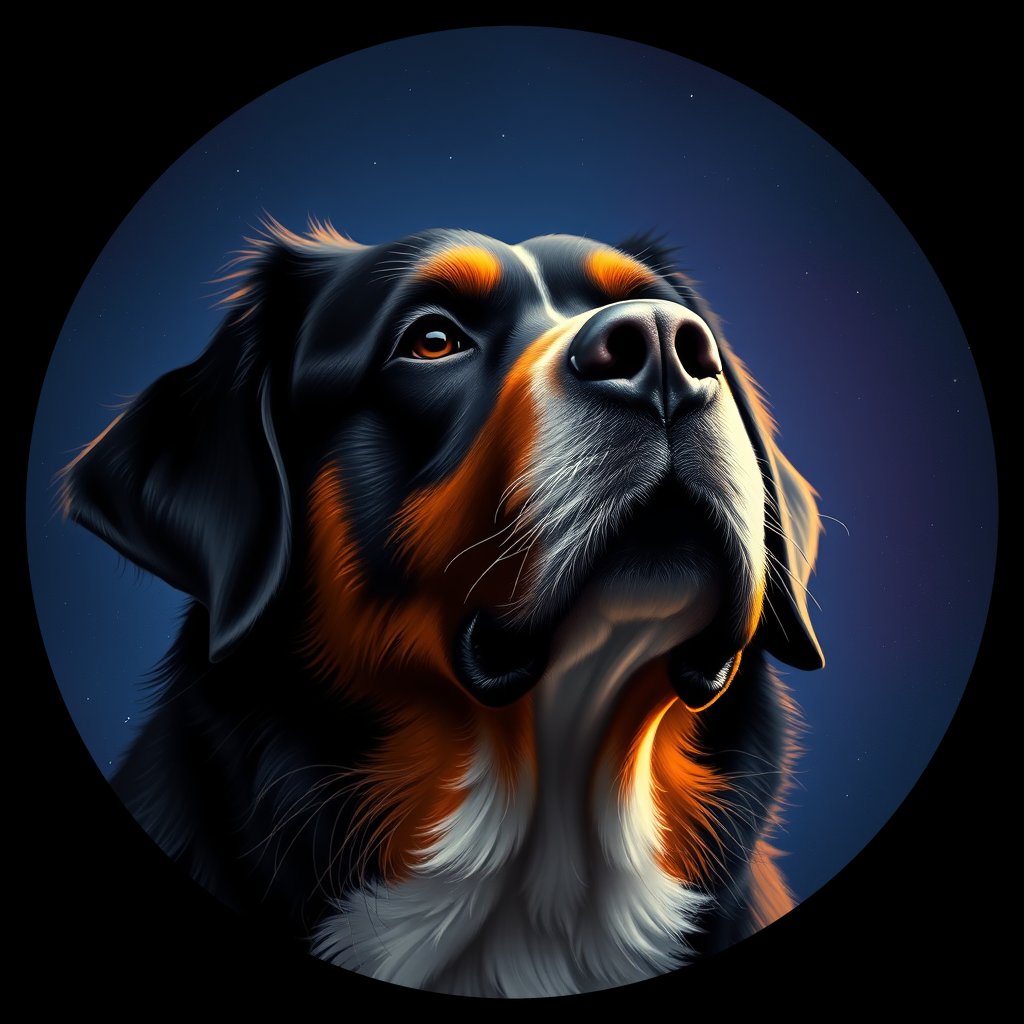 Cosmic medallion portrait of Bernese_Mountain_Dog_8827, a Bernese Mountain Dog