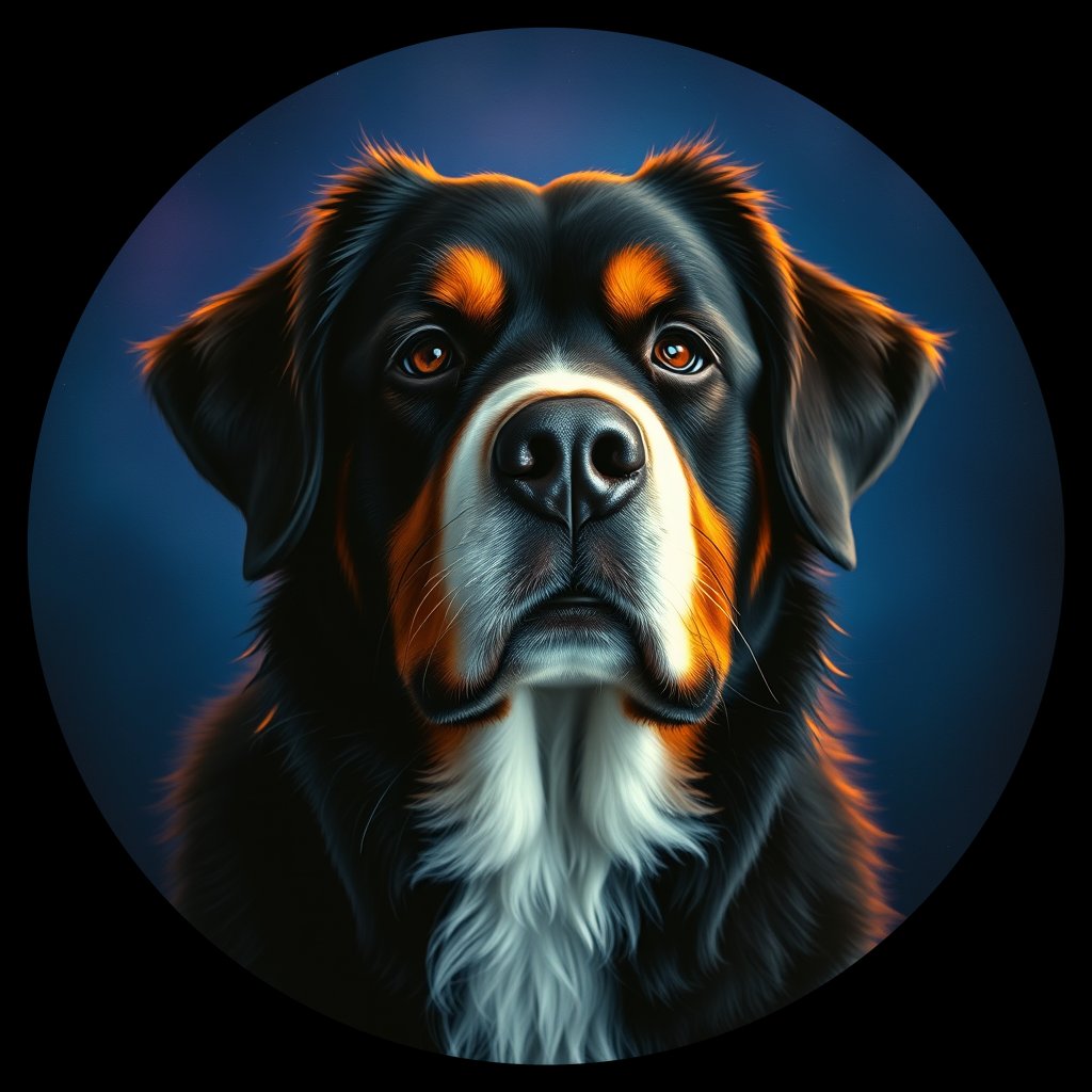 Cosmic medallion portrait of Bernese_Mountain_Dog_8833, a Bernese Mountain Dog