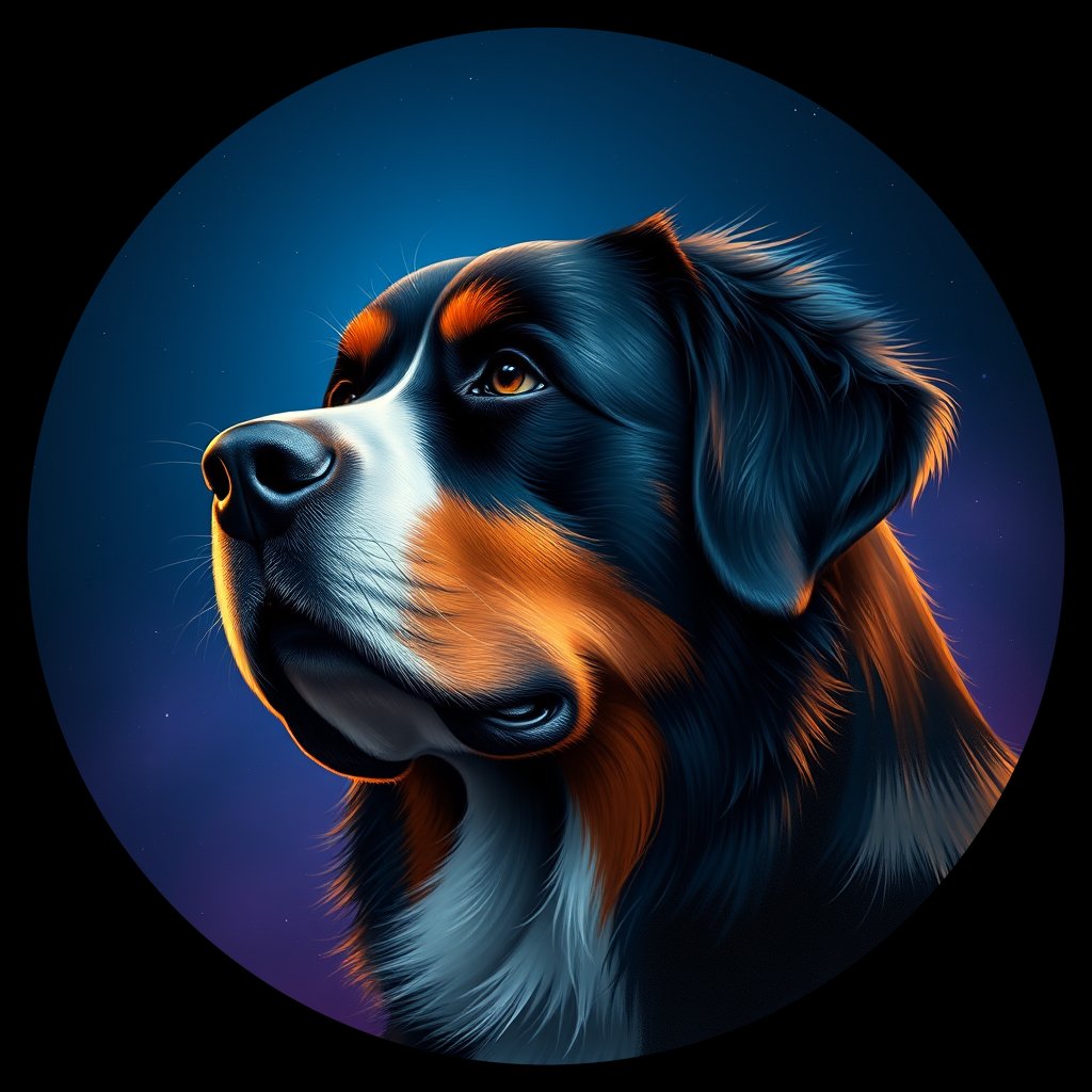 Cosmic medallion portrait of Bernese_Mountain_Dog_8834, a Bernese Mountain Dog