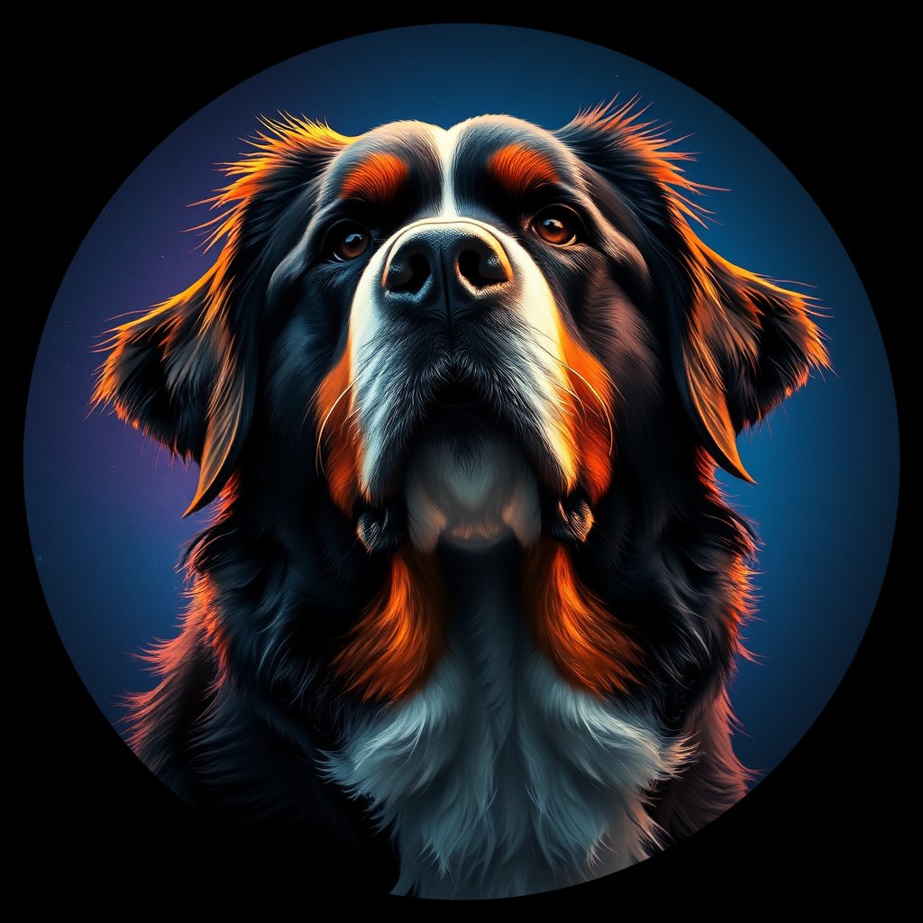 Cosmic medallion portrait of Bernese_Mountain_Dog_9038, a Bernese Mountain Dog