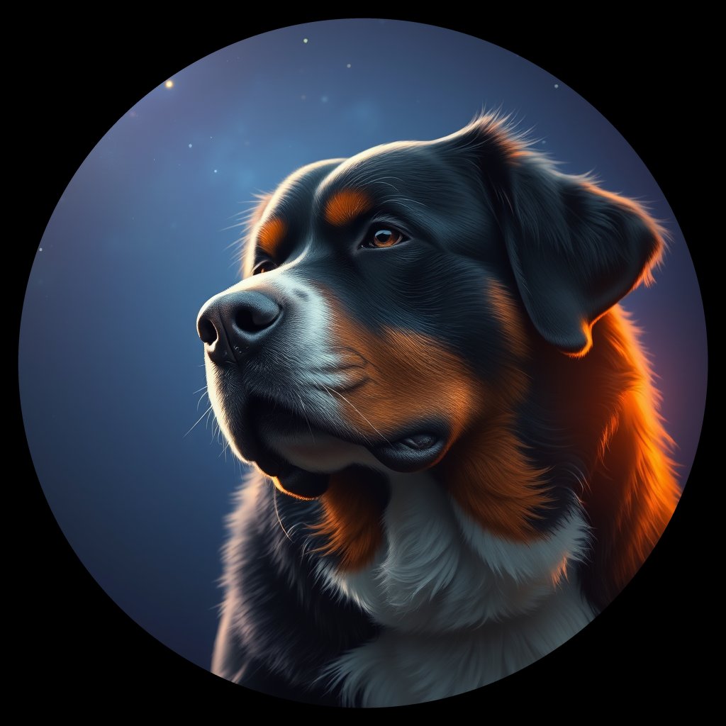 Cosmic medallion portrait of Bernese_Mountain_Dog_9141, a Bernese Mountain Dog