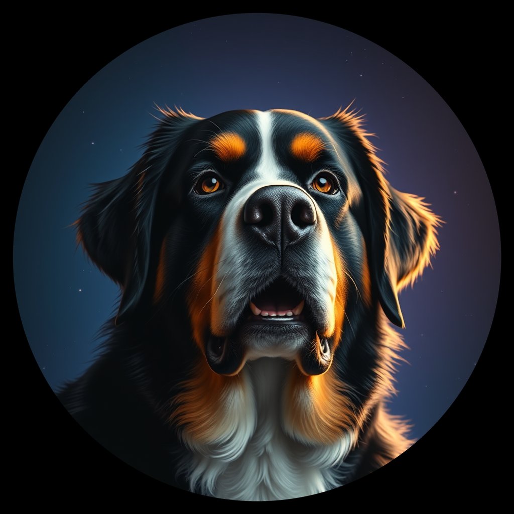 Cosmic medallion portrait of Bernese_Mountain_Dog_9244, a Bernese Mountain Dog