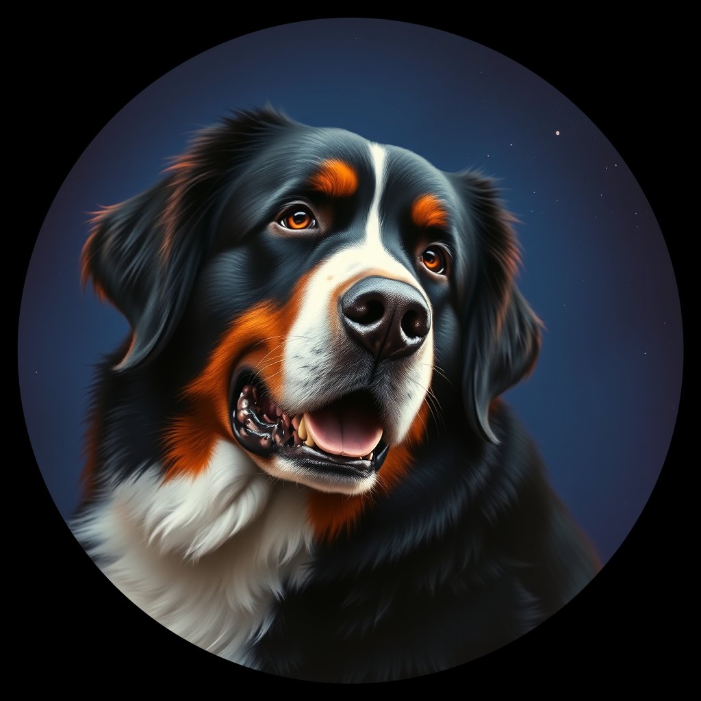 Cosmic medallion portrait of Bernese_Mountain_Dog_9331, a Bernese Mountain Dog
