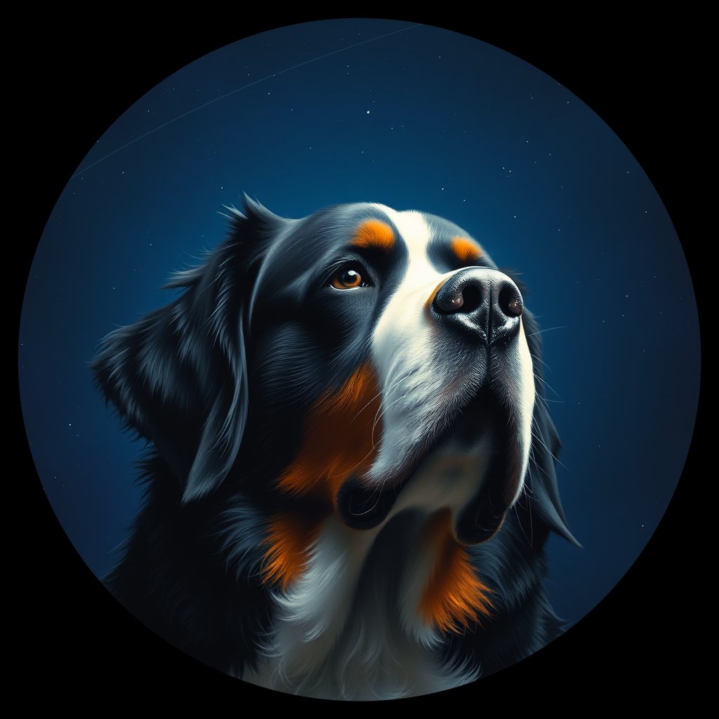 Cosmic medallion portrait of Bernese_Mountain_Dog_9334, a Bernese Mountain Dog