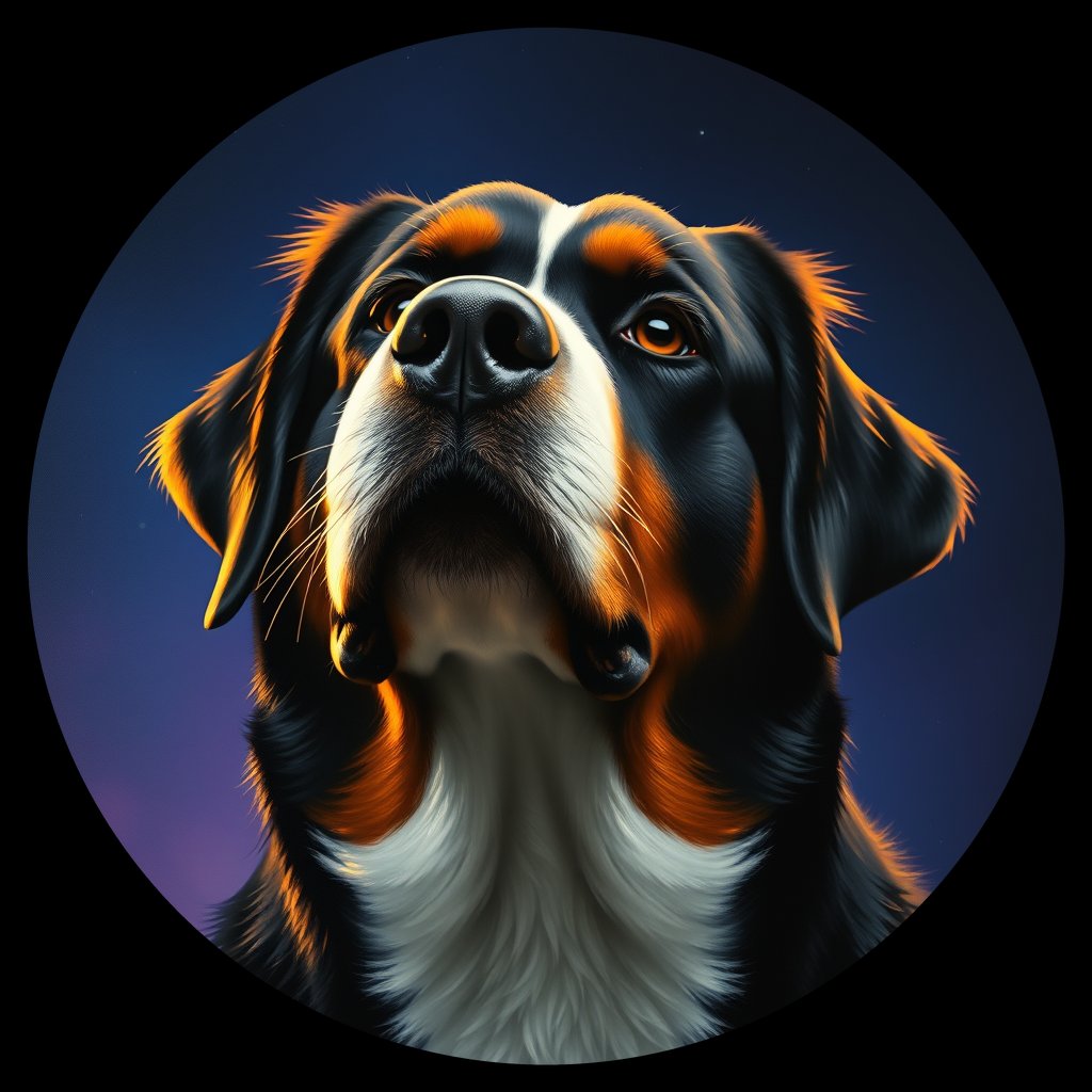 Cosmic medallion portrait of Bernese_Mountain_Dog_9368, a Bernese Mountain Dog