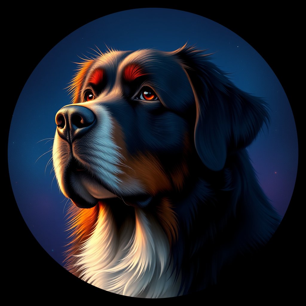 Cosmic medallion portrait of Bernese_Mountain_Dog_9407, a Bernese Mountain Dog