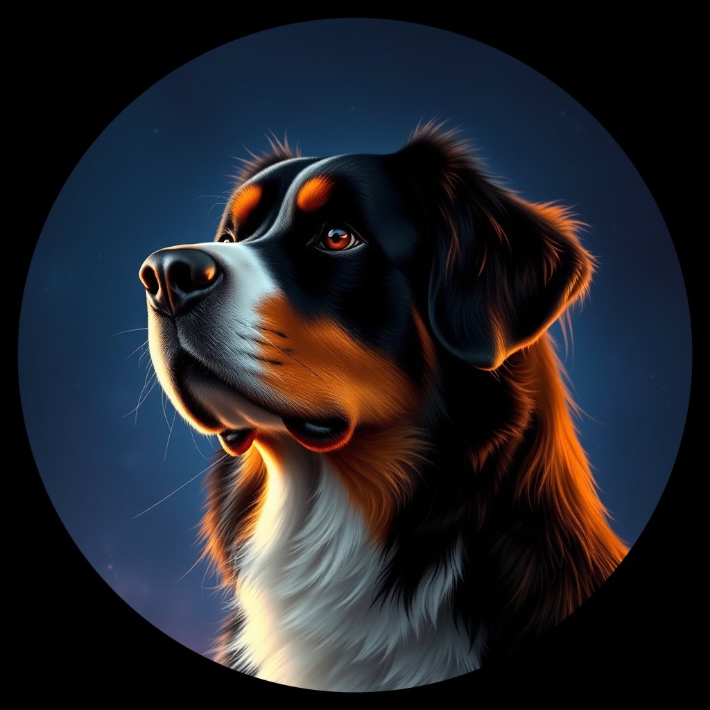 Cosmic medallion portrait of Bernese_Mountain_Dog_9455, a Bernese Mountain Dog