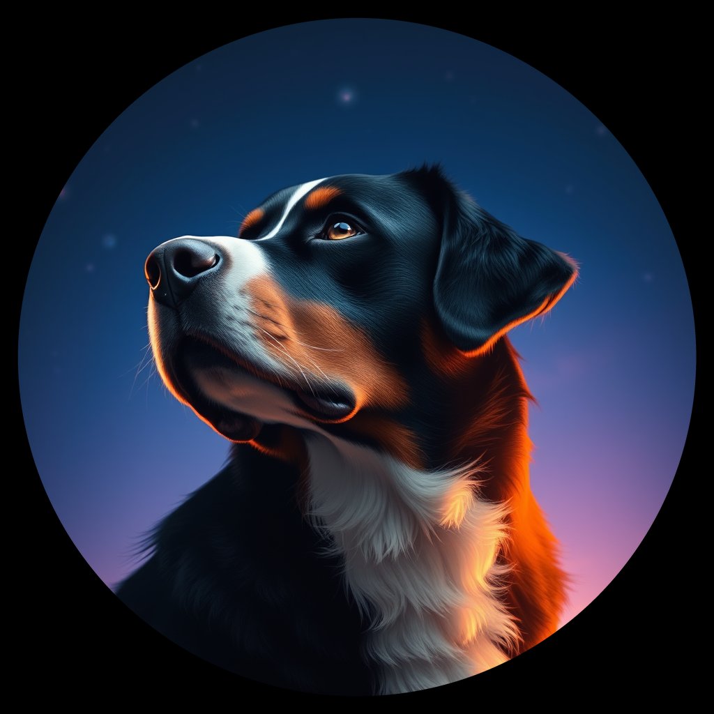 Cosmic medallion portrait of Bernese_Mountain_Dog_9484, a Bernese Mountain Dog