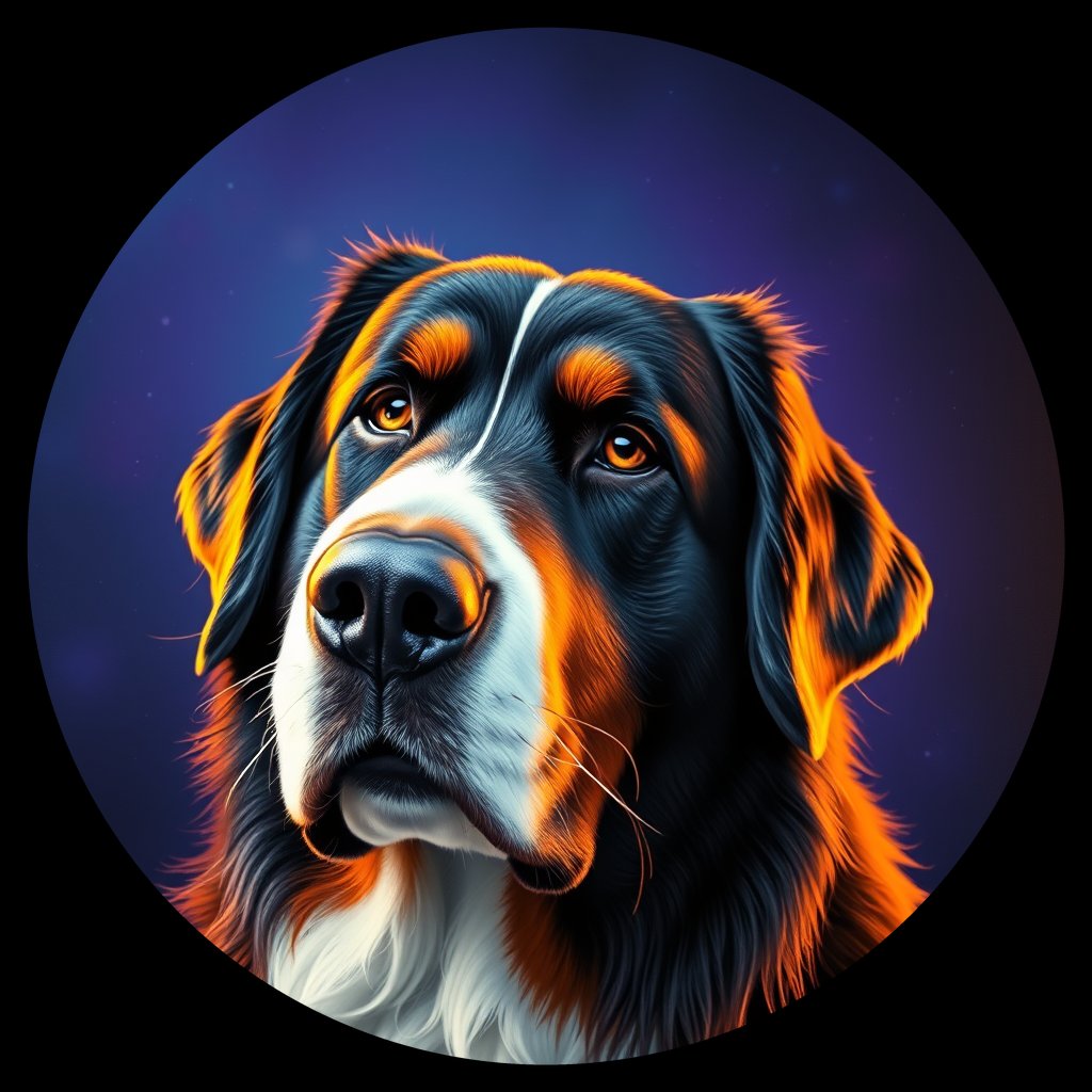 Cosmic medallion portrait of Bernese_Mountain_Dog_9554, a Bernese Mountain Dog
