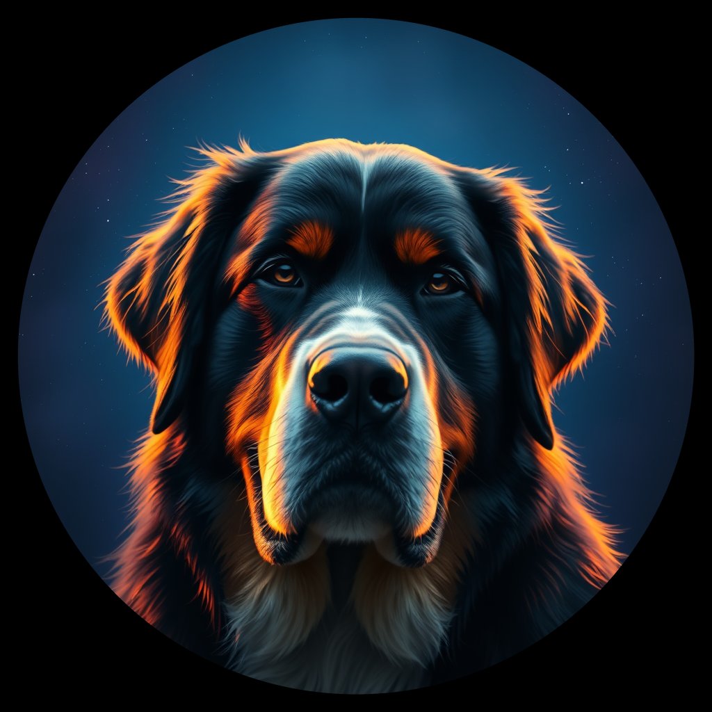 Cosmic medallion portrait of Bernese_Mountain_Dog_9574, a Bernese Mountain Dog