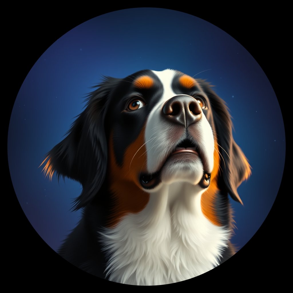 Cosmic medallion portrait of Bernese_Mountain_Dog_9575, a Bernese Mountain Dog