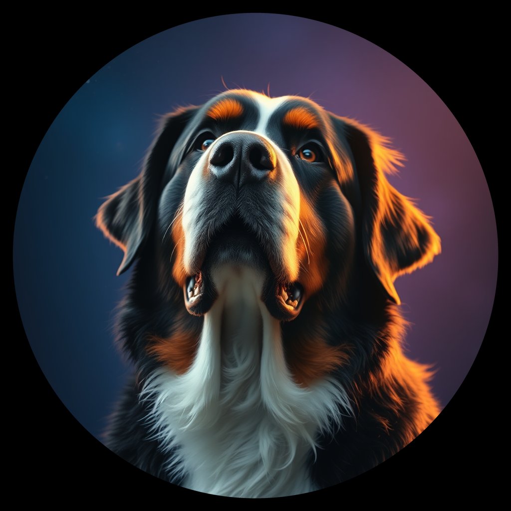 Cosmic medallion portrait of Bernese_Mountain_Dog_9607, a Bernese Mountain Dog