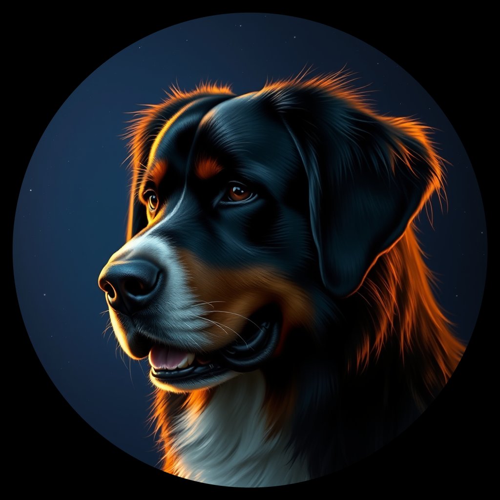 Cosmic medallion portrait of Bernese_Mountain_Dog_9874, a Bernese Mountain Dog