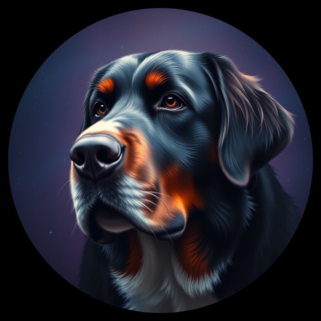 Cosmic medallion portrait of Bernese_Mountain_Dog_A_A2, a Bernese Mountain Dog