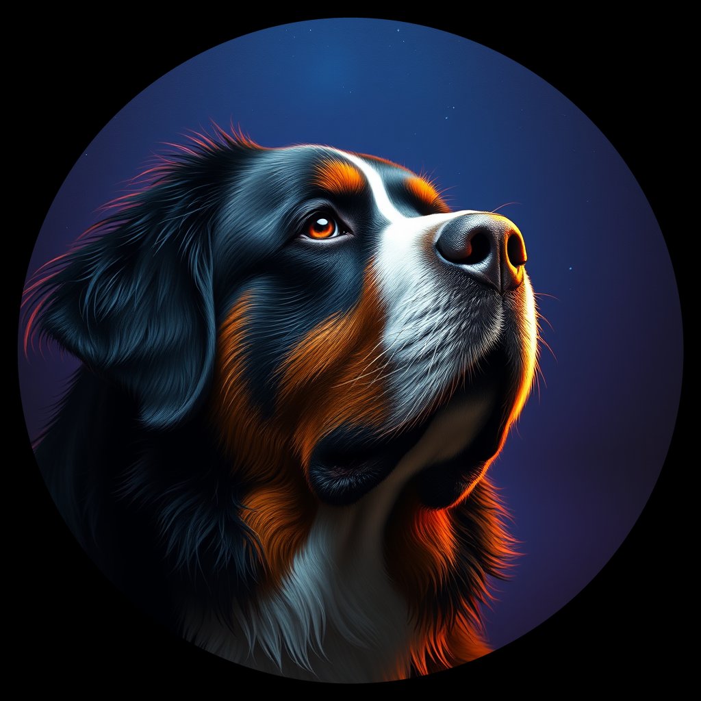 Cosmic medallion portrait of Bernese_Mountain_Dog_A_A8, a Bernese Mountain Dog
