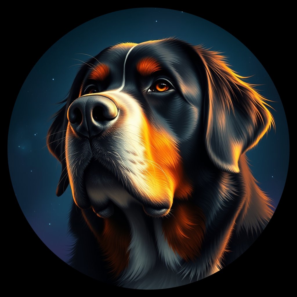 Cosmic medallion portrait of Bernese_Mountain_Dog_A_B1, a Bernese Mountain Dog