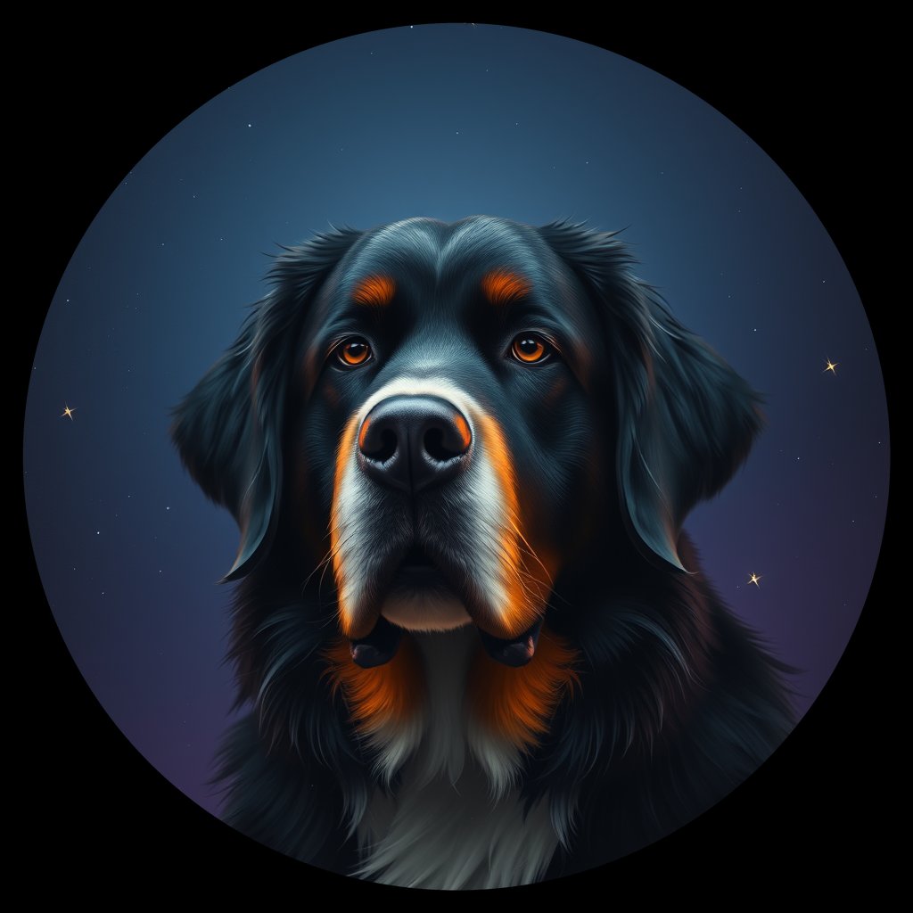 Cosmic medallion portrait of Bernese_Mountain_Dog_A_B2, a Bernese Mountain Dog