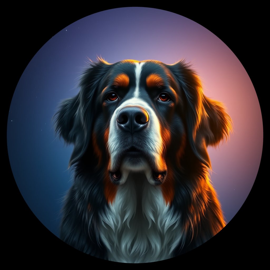 Cosmic medallion portrait of Bernese_Mountain_Dog_A_B4, a Bernese Mountain Dog